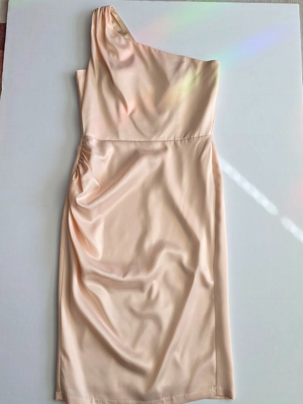 Pinup Couture One-Shoulder Vivien Dress Champagne/Pastel Pink Satin XL NO BELT